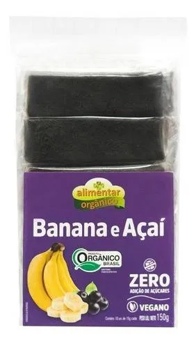 Barrinha de Banana com Açaí Zero Açúcar Orgânica 150g Alimentar Orgânico