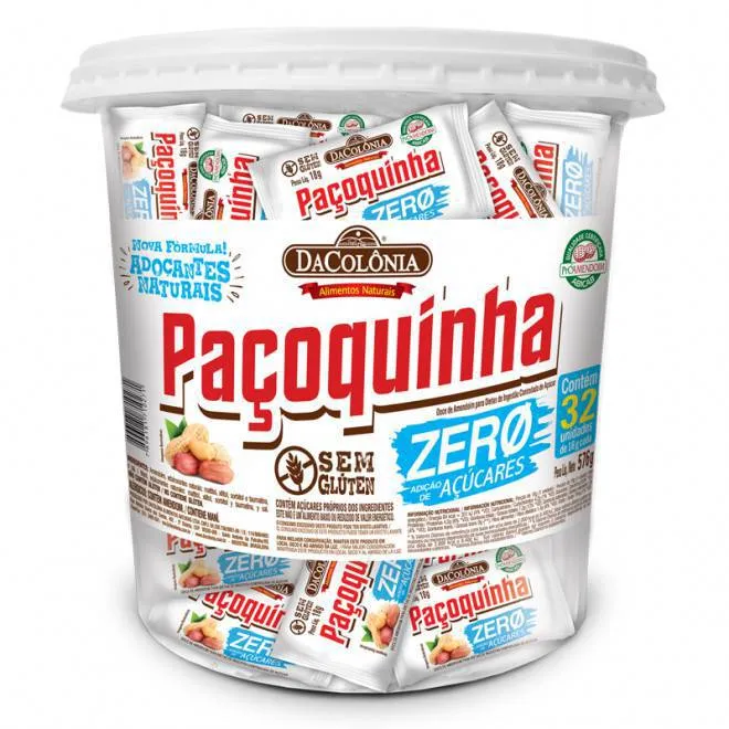 Paçoca Rolha Light Zero Açúcar 32X18G DaColonia