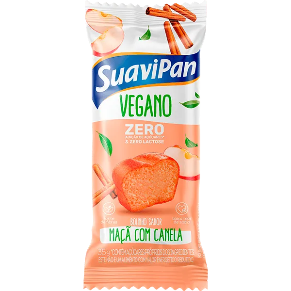 Bolinho Vegano Zero Açúcar MAÇÃ/CANELA 12x40g Suavipan