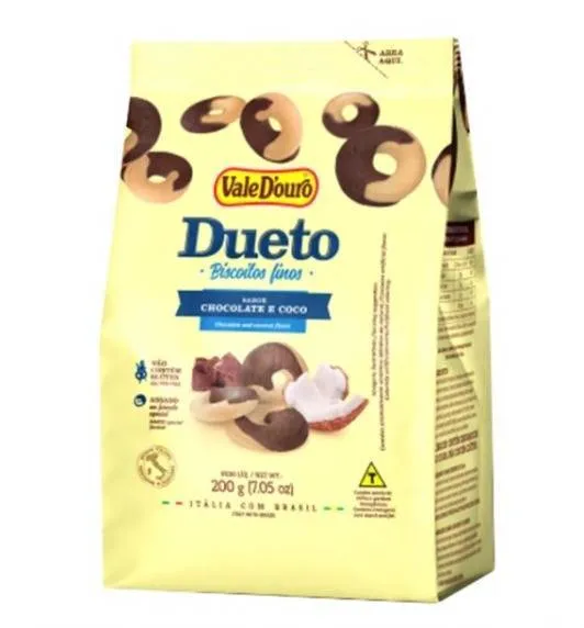 Biscoito Fino Dueto Chocolate e Coco Sem Glúten 200g ValeD'ouro