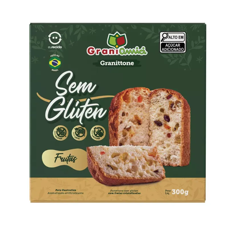 Panetone Granittone com Frutas S/ Glúten e S/ Lactose 300G Grani Amici