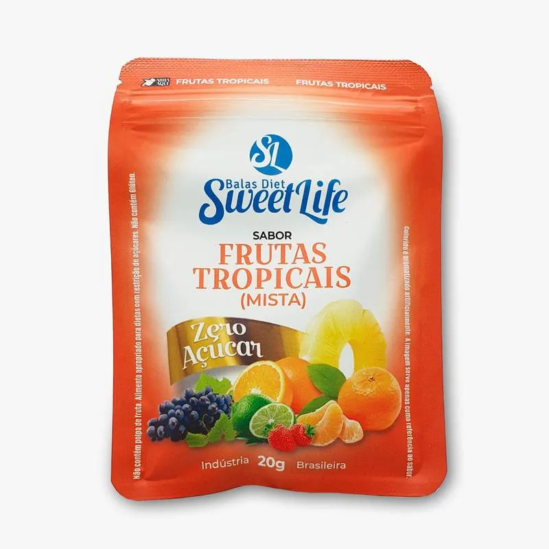 Bala Diet Frutas Tropicais Sachê Zip 20g Sweet Life
