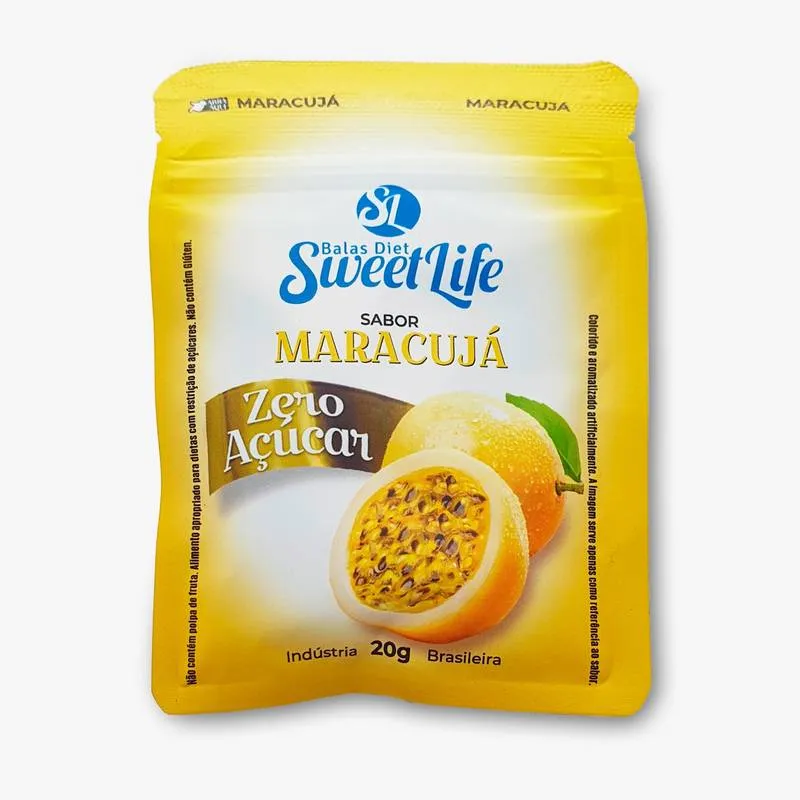Bala Diet Maracujá Sachê Zip 20g Sweet Life