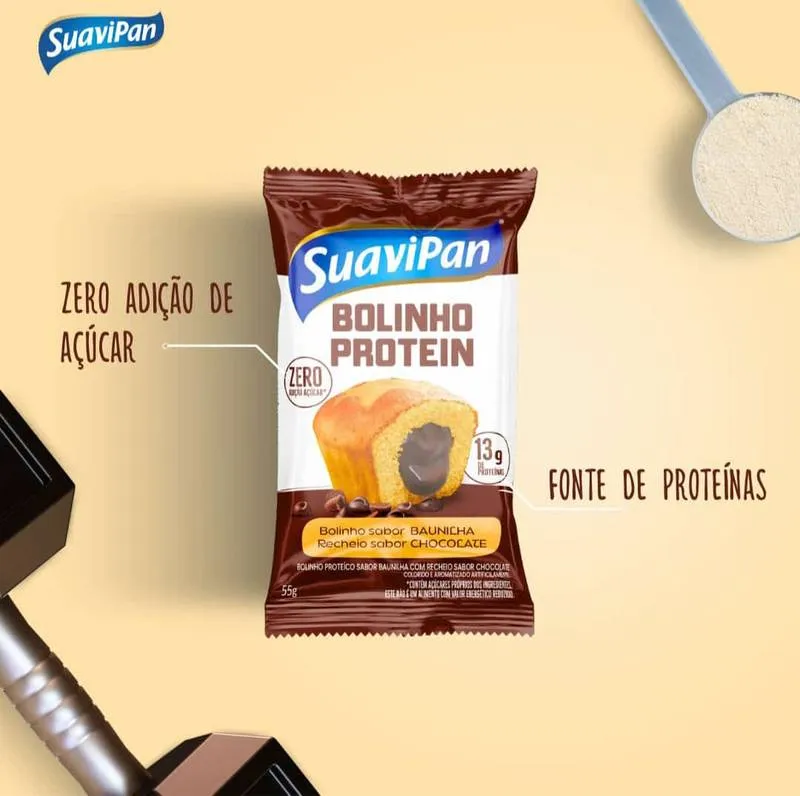 Bolinho Protein Zero Bau/Chocolate 55g Suavipan