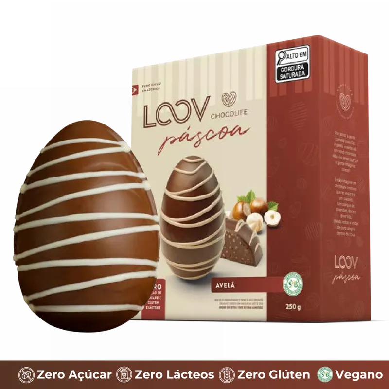 Ovo de Avelã Crocante Meia Banda Recheado 250g Sem: Açúcar, Leite e Gluten ChocoLife