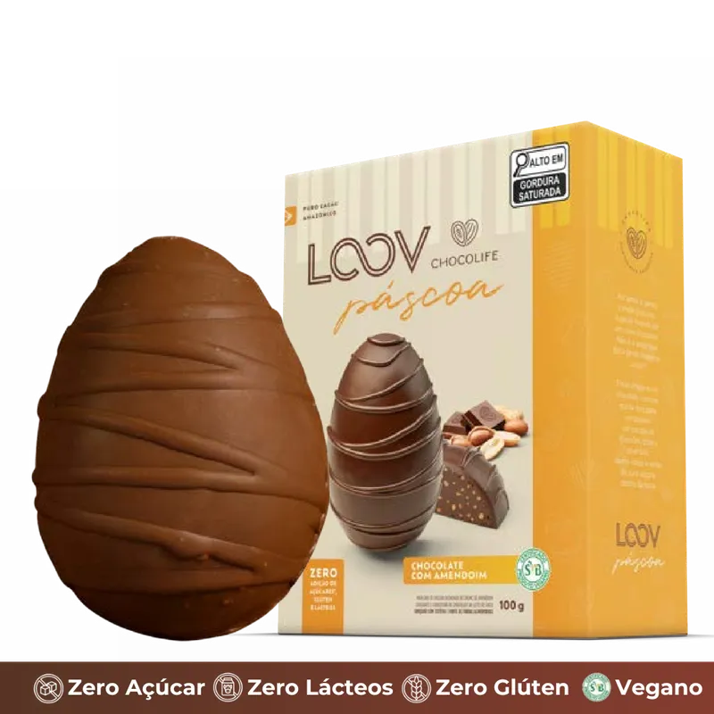 Ovo Amendoim Crocante Meia Banda Recheado 100g Sem: Açúcar, Leite e Gluten ChocoLife