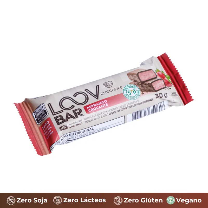 Barrinha LoovBar Morango 25g Zero: Açúcar, Leite e Glúten Chocolife