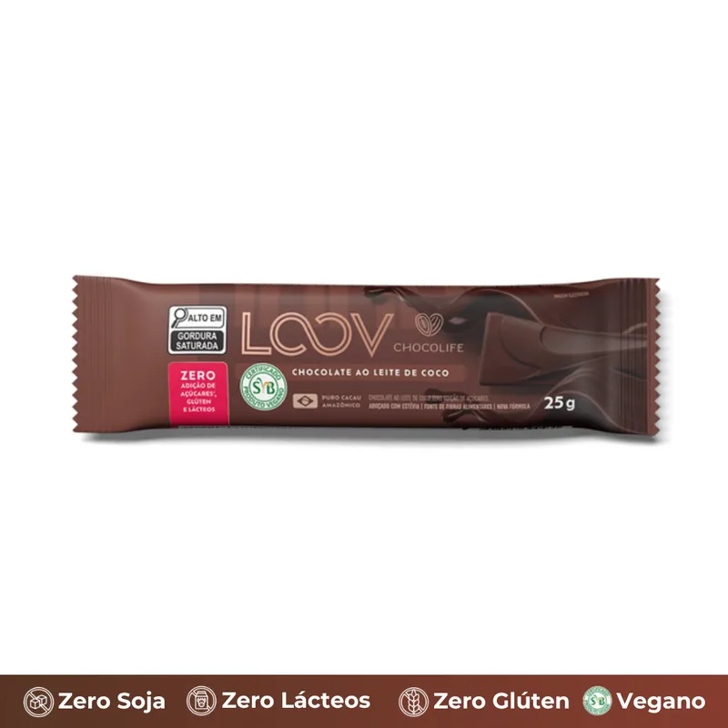 Chocolate Loov ao Leite de Coco 25g Zero: Açúcar, Leite e Glúten Chocolife