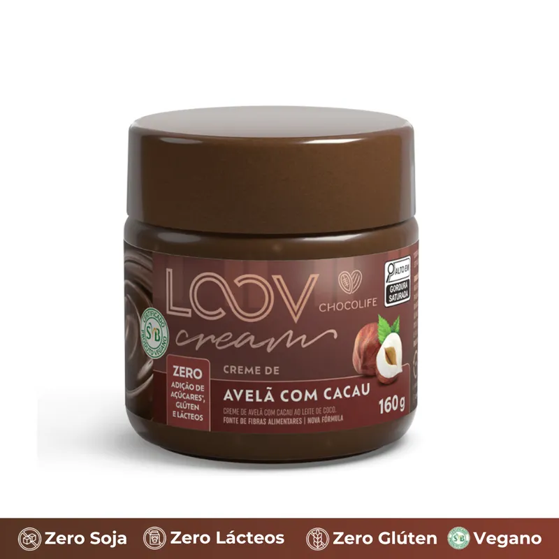 Creme Loov Avelã C/ Cacau Zero: Açúcar, Leite e Glúten 160g Chocolife