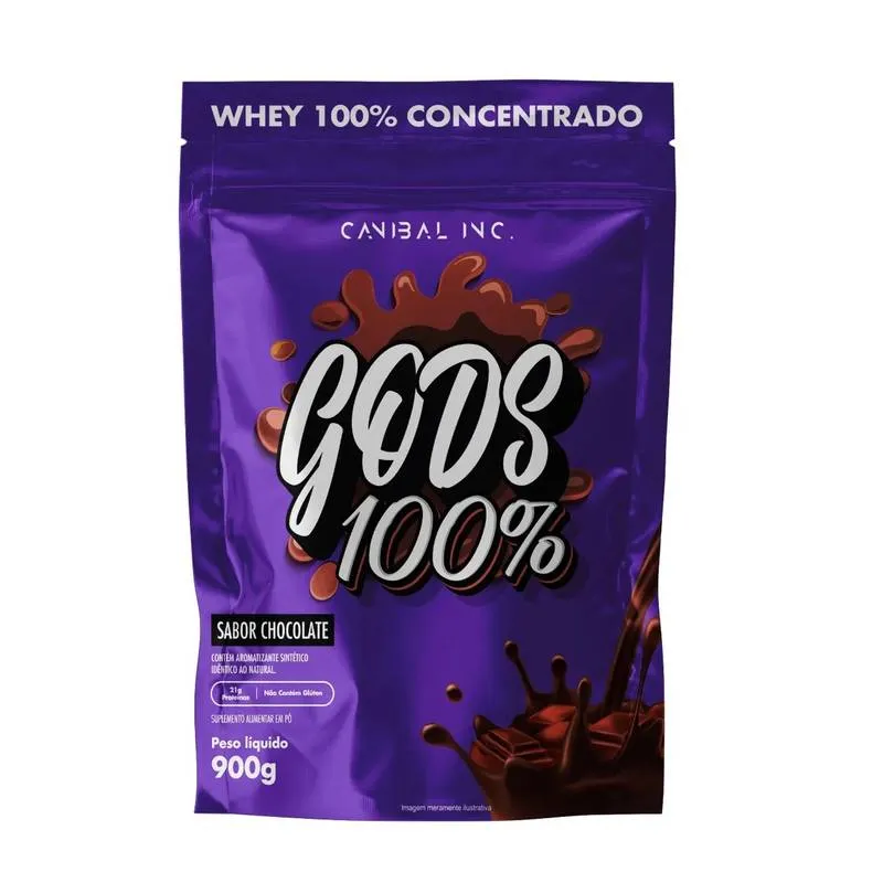 Whey Gods 100% 21g de Proteína Zero Glúten e Soja Sabor Chocolate 900g Canibal Inc