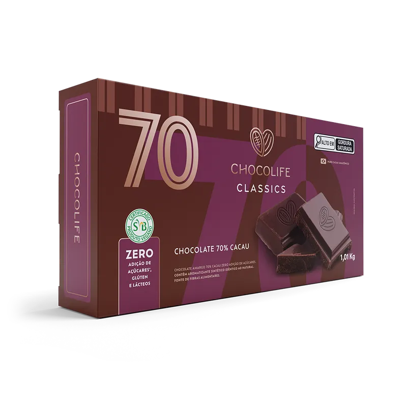 BARRA CHOCOLATE CHOCOLIFE 70% CACAU 1,01KG LINHA CLASSICS
