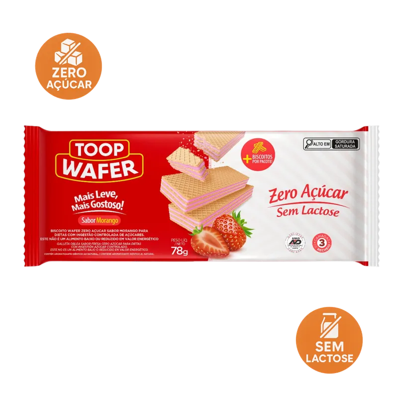 Toop Wafer Morango Zero Açúcar e Zero Lactose 78g Santa Marina