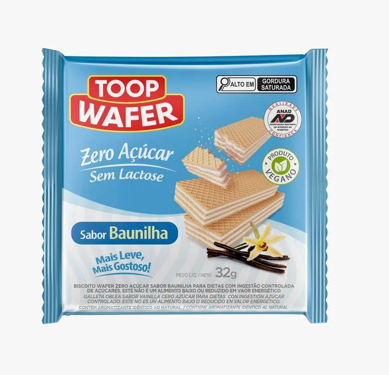 Toop Wafer Baunilha Zero Açúcar e Zero Lactose MINI 32g Santa Marina