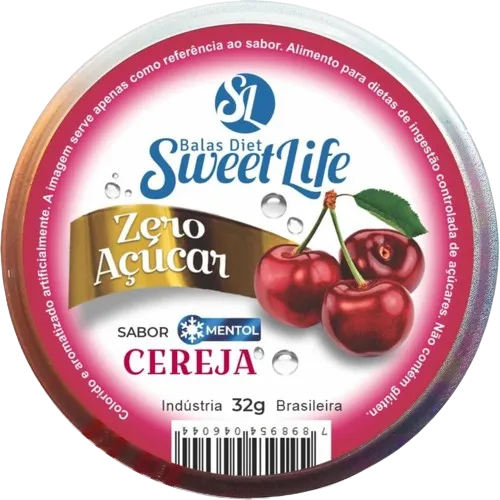 Bala Zero Açúcar Cereja Lata 32g Sweet Life