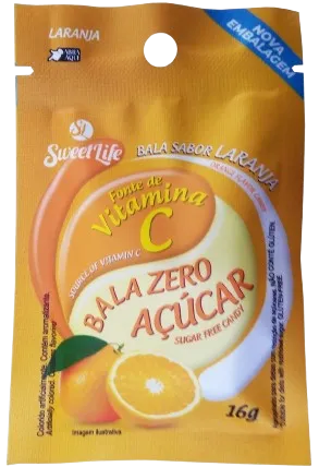 Bala Zero Açúcar Vit. C Laranja Sachê Abre Fácil 16g Sweet Life