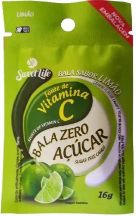 Bala Zero Açúcar Vit. C Limão Sachê Abre Fácil 16g Sweet Life