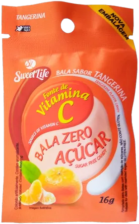 Bala Zero Açúcar Vit. C Tangerina Sachê Abre Fácil 16g Sweet Life