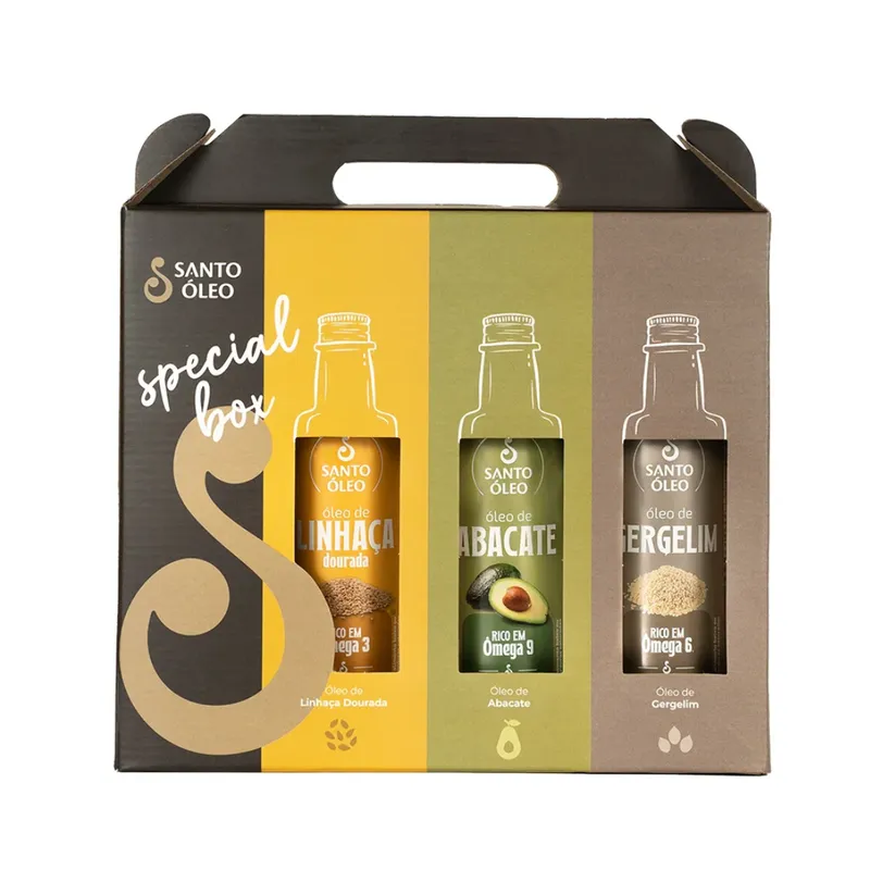 Kit 3 Oleos Especiais (Gergelim, Abacate e Linhaça ) Omegas 3, 6 e 9 3x200ml Santo Óleo