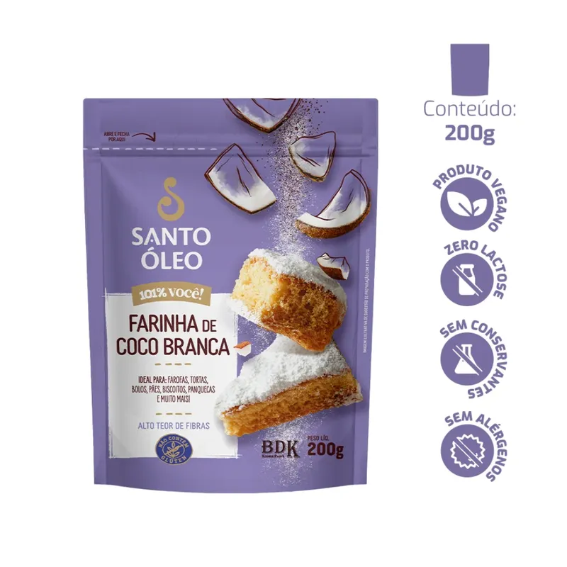 Farinha de Coco Branca 200g Santo Óleo